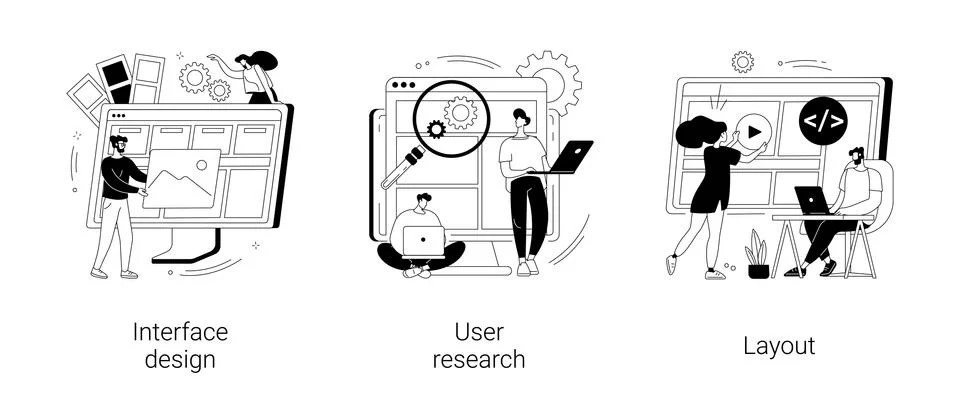 User interface development abstract concept vector illustrations. Stock Illustration