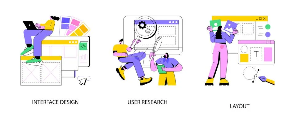 User interface development abstract concept vector illustrations. Stock Illustration