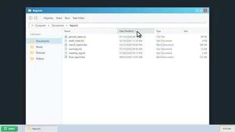 User interface displaying organized digital report files. 4K Stock Footage 341694842