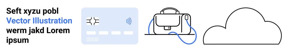 User Interface Elements Credit Card, Bag, and Cloud with Placeholder Text イラスト素材