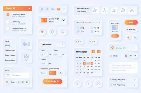 User interface elements for delivery mobile app. Unique neumorphic design UI, Stock Illustration