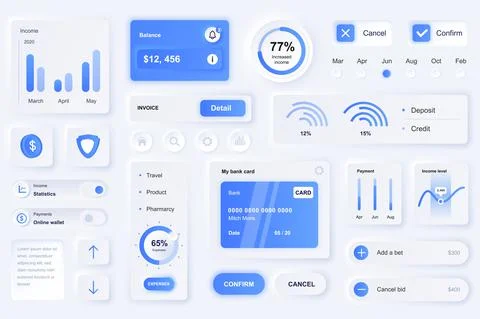 User interface elements for finance mobile app. Unique neumorphic design UI,  Stock Illustration