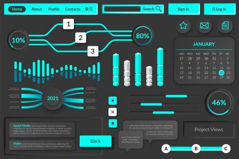 User interface elements. Futuristic virtual digital graphic user controls Illustrazione stock