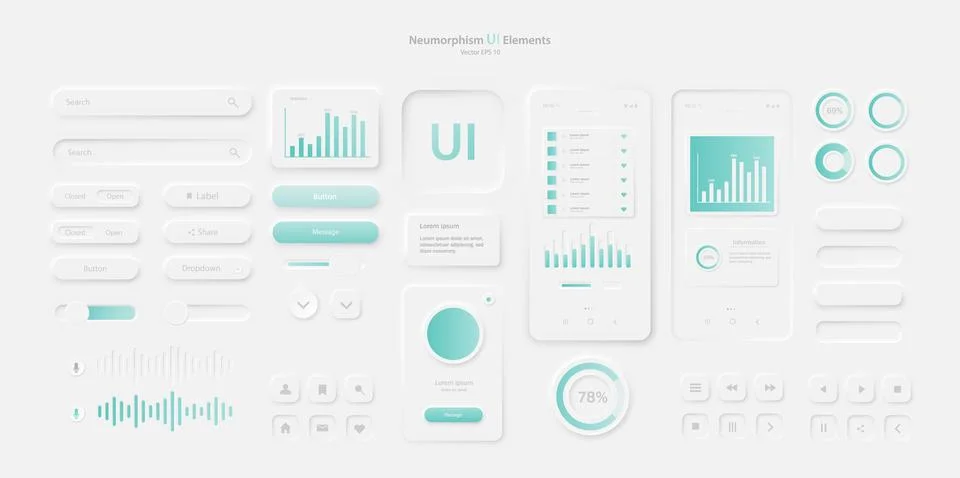 User interface elements for a light-colored mobile application. Stock Illustration