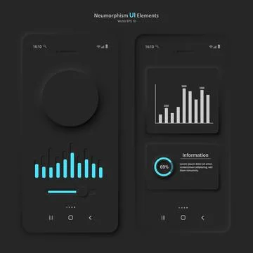 User interface elements for a mobile application in black and blue style. Illustrazione stock