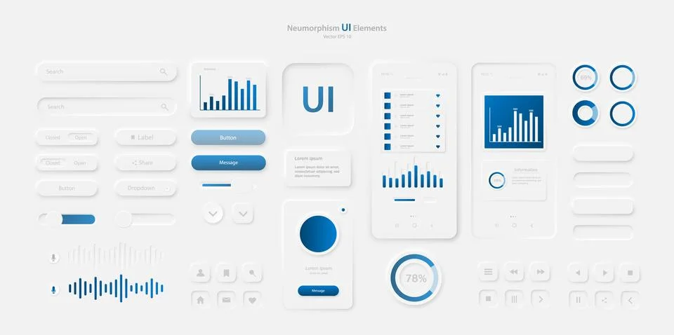 User interface elements for a mobile application in a light style. Stock Illustration