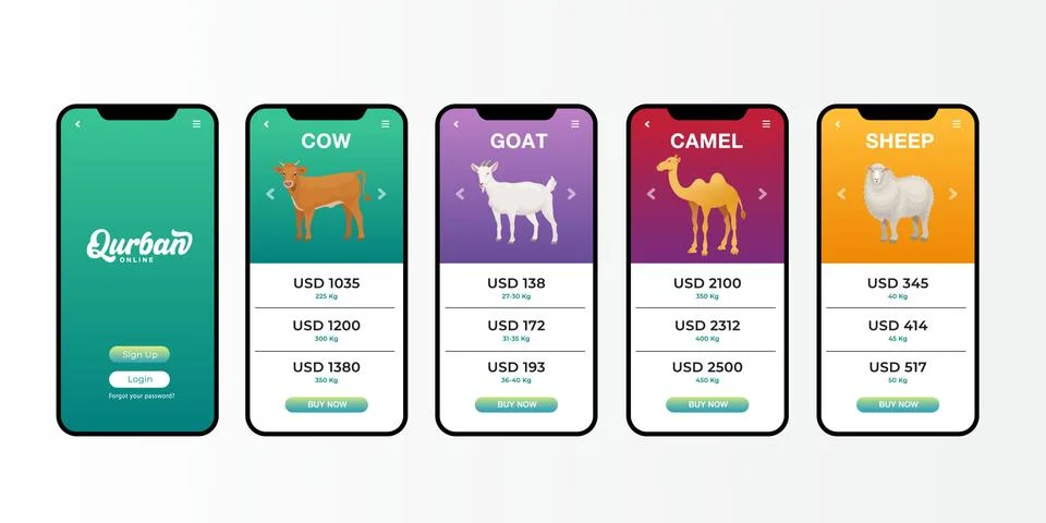 User interface elements for online qurban mobile application for Eid al Adha Stock Illustration