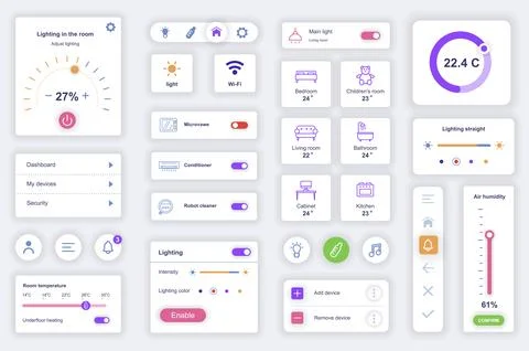 User interface elements set for smart home mobile app. Kit template with HUD  Stock Illustration