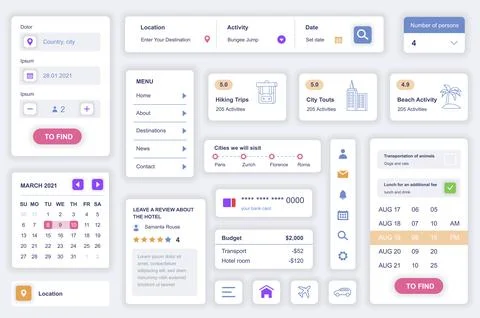 User interface elements set for travel agency mobile app. Kit template with H Stock Illustration