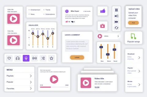 User interface elements set for video tube mobile app. Kit template with HUD  Stock Illustration