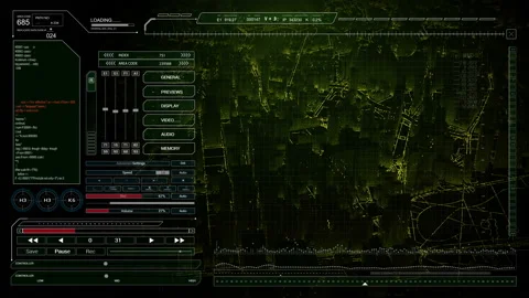 User Interface fly over Night City. Stock Footage 104293012