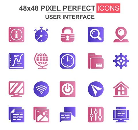 User interface glyph icon set. Ilustração Stock