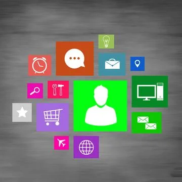 User interface Group of colorful application icons on wall background Copy... 스톡 사진