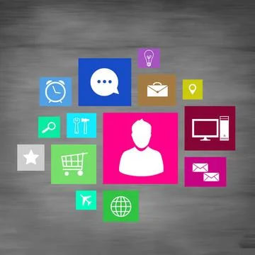 User interface Group of colorful application icons on wall background Copy... 스톡 사진