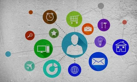User interface Group of colorful application icons on wall background Copy... 스톡 사진