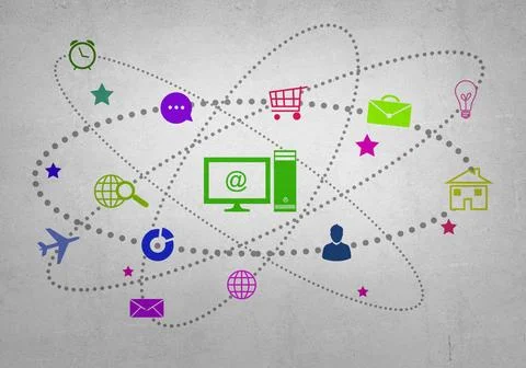 User interface Group of colorful application icons on wall background Copy... Stock Photos