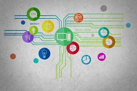 User interface Group of colorful application icons on wall background Copy... Stock Photos