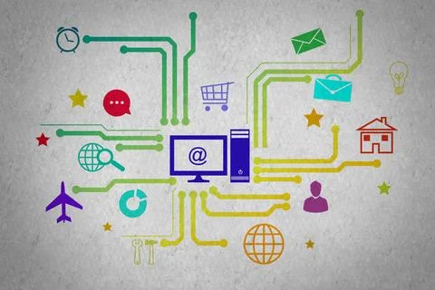 User interface Group of colorful application icons on wall background Copy... Stock Photos