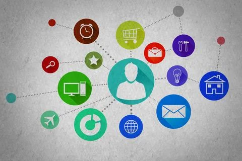 User interface Group of colorful application icons on wall background Copy... Foto stock