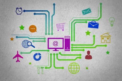 User interface Group of colorful application icons on wall background ,mod... Stock Photos