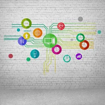 User interface Group of colorful application icons on wall background ,mod... 스톡 사진