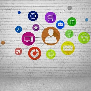 User interface Group of colorful application icons on wall background ,mod... Stock Photos