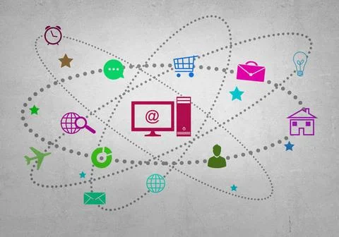 User interface Group of colorful application icons on wall background ,mod... Stock Photos