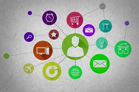 User interface Group of colorful application icons on wall background ,mod... Stock Photos