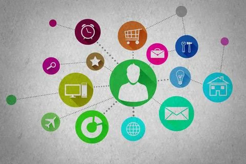 User interface Group of colorful application icons on wall background ,mod... 스톡 사진