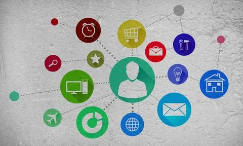 User interface Group of colorful application icons on wall background ,mod... Stock Photos