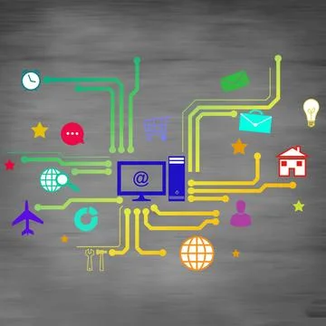 User interface Group of colorful application icons on wall background ,mod... Stock Photos