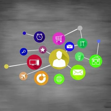 User interface Group of colorful application icons on wall background ,mod... Stock Photos