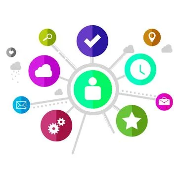 User interface Group of colorful application icons isolated on white backg... Stock Photos