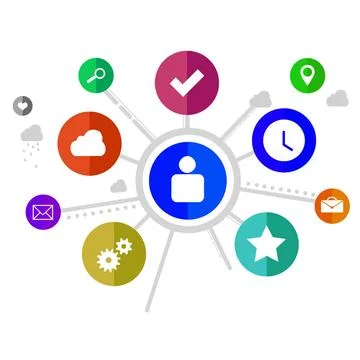 User interface Group of colorful application icons isolated on white backg... Stock Photos