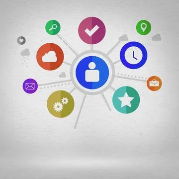 User interface Group of colorful application icons on wall background ,mod... Stock Photos