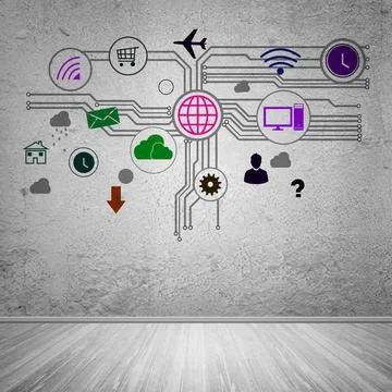 User interface Group of colorful application icons on wall background ,mod... 스톡 사진