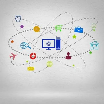 User interface Group of colorful application icons on wall background ,mod... Stock Photos