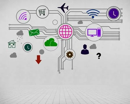 User interface Group of colorful application icons on wall background ,mod... Stock Photos