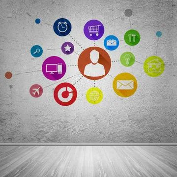 User interface Group of colorful application icons on wall background ,mod... 스톡 사진