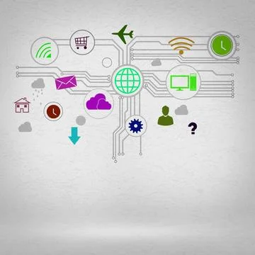 User interface Group of colorful application icons on wall background ,mod... Stock Photos