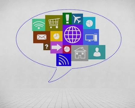 User interface Group of colorful application icons on wall background ,mod... 스톡 사진