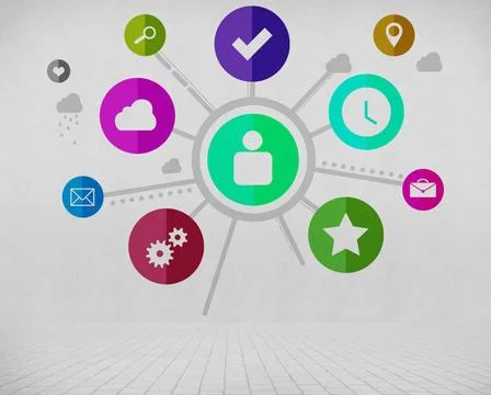 User interface Group of colorful application icons on wall background ,mod... 스톡 사진