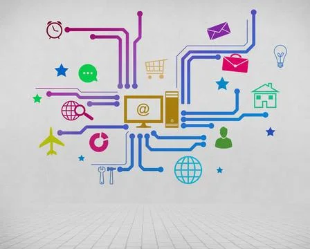 User interface Group of colorful application icons on wall background ,mod... Stock Photos