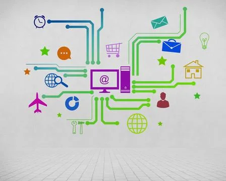 User interface Group of colorful application icons on wall background ,mod... Foto stock