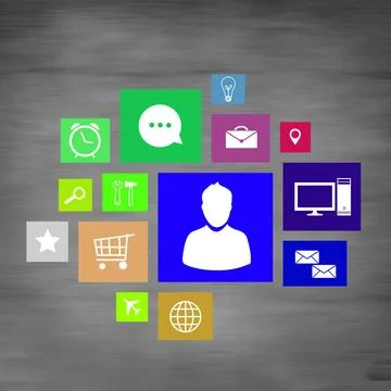  User interface Group of colorful application icons on wall background ,mo... Stock Photos