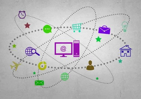  User interface Group of colorful application icons on wall background ,mo... Stock Photos