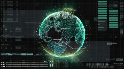User Interface Head Up Display with a green globe Stock Footage 247451171