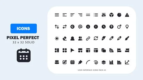 User interface icon set 3, ui pixel perfect icon glyph solid pack Stock Illustration