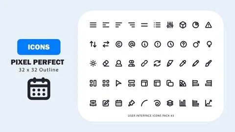 User interface icon set 3, ui pixel perfect icon line art outline stroke pack Stock Illustration