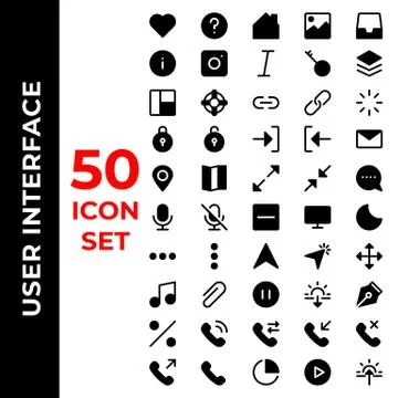User interface icon set include love,help,home,image,in box,info,italic,key,l Stock Illustration